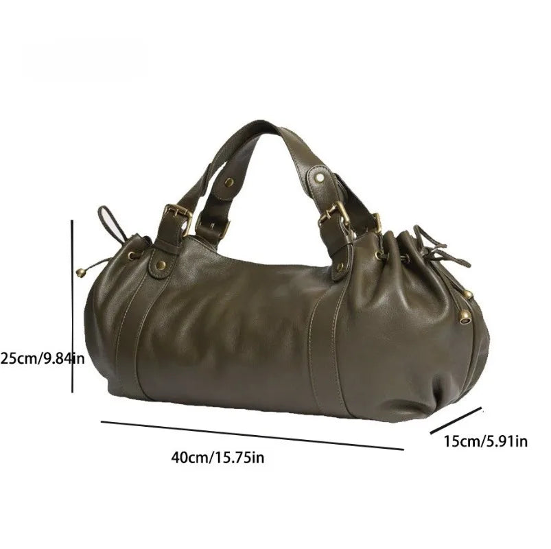Elegant Versatile Boston Bag for Women Simple Cross‑body Shoulder Handbag Soft Polyester Lining for Work Daily Office Use