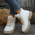 Womens Fashion Winter Snow Boots Warm Fleece Lined Lace Up Chunky Platform Ankle Booties Side Buckle Comfort Daily Walking Shoes