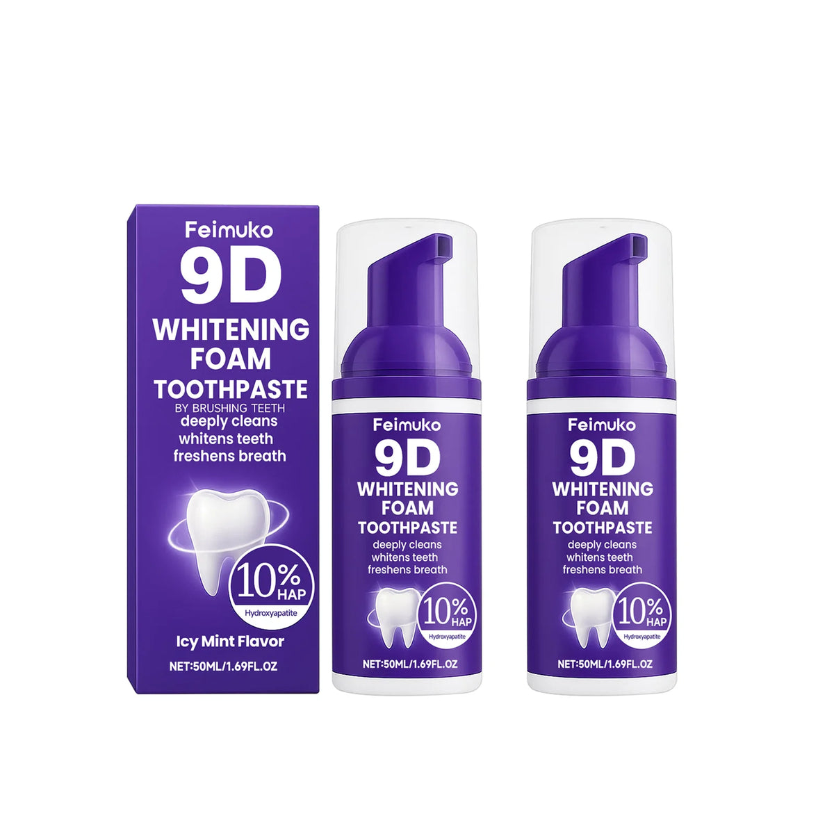 9D Purple Tooth Mousse WHITENING FOAM TOOTHPASTE 10% Hydroxyapatite Fresh Breath Travel Teeth Whitening Stain Removal Oral Care