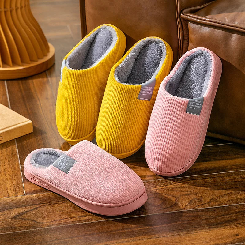Winter Home Slippers for Men and Women Couples Non Slip Thick Sole Warm Plush Fuzzy Indoor House Shoes with Memory Foam