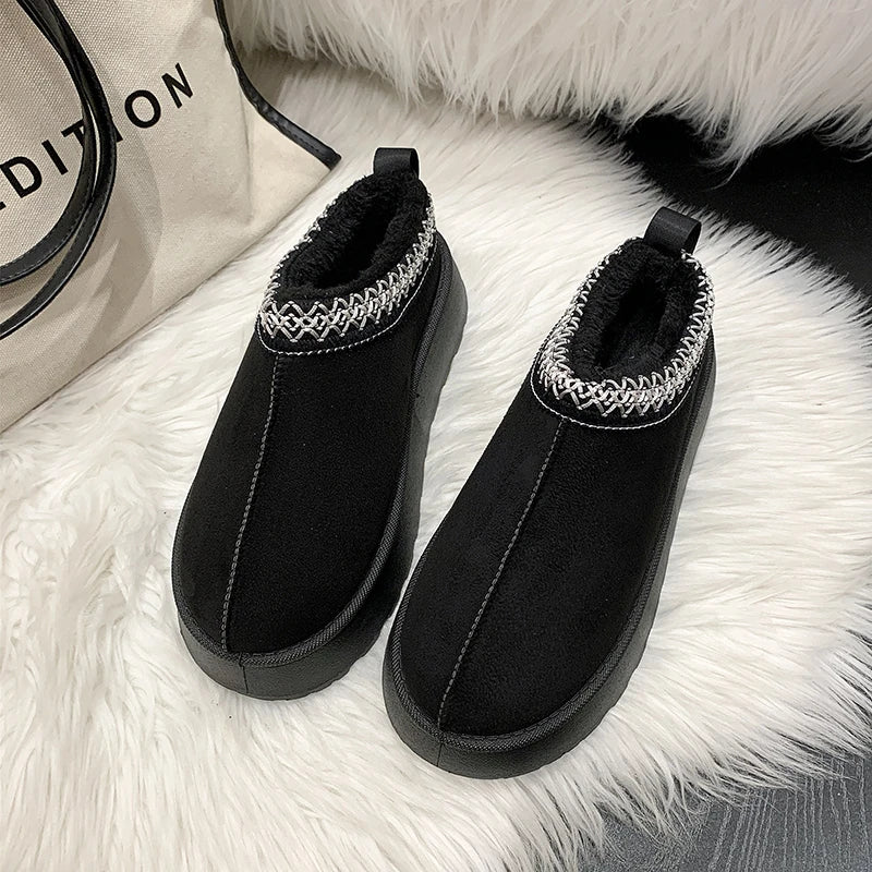 Designer Brand Snow Boots Winter New Women Cashmere Warm Thick Soles Without Heel-covered Cotton Shoes Female Chelsea Boots