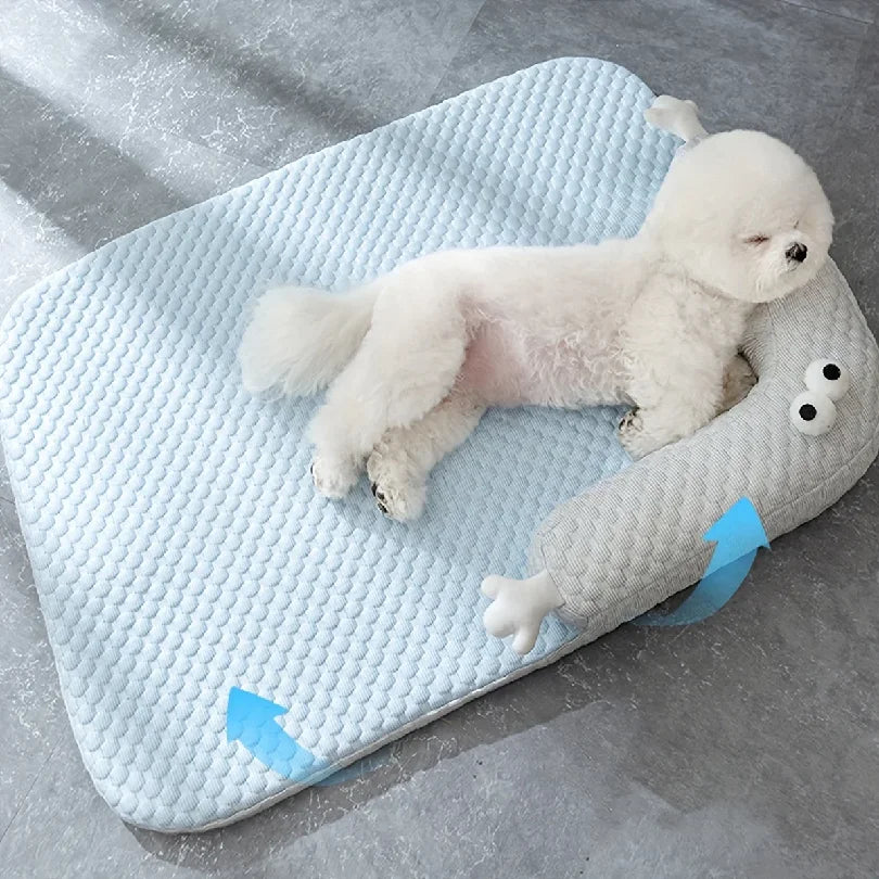 Dog Cool Mat Big-eyed Monster Breathable and Absorbent Mat Summer Cooling Sleeping Washable Pad Cool Nest for Cats Dogs