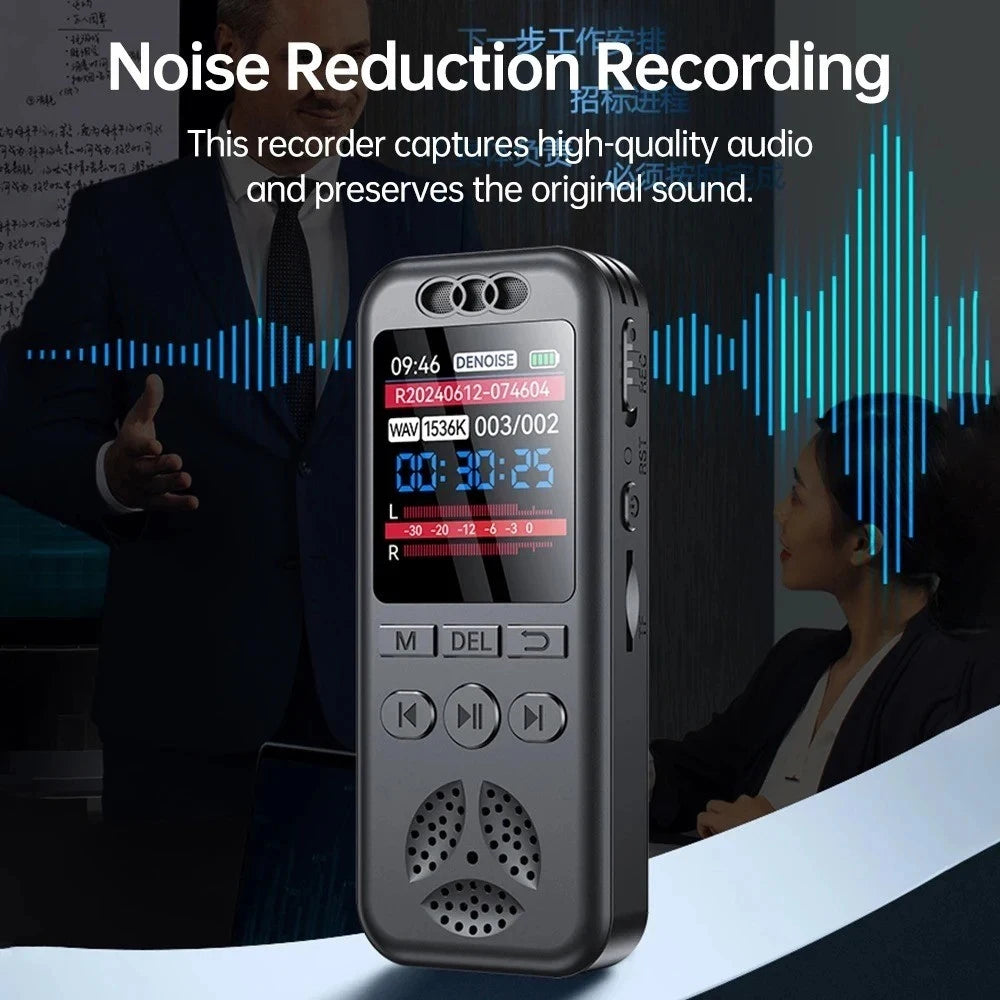 Digital Voice Recorder MP3 Player HD Noise Reduction WAV Audio Player One-Button Portable Business Recording Device