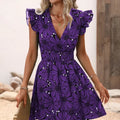 Elegant Vacation Dresses Women's V-Neck Sleeveless Chic Flower Print A-Line Dress