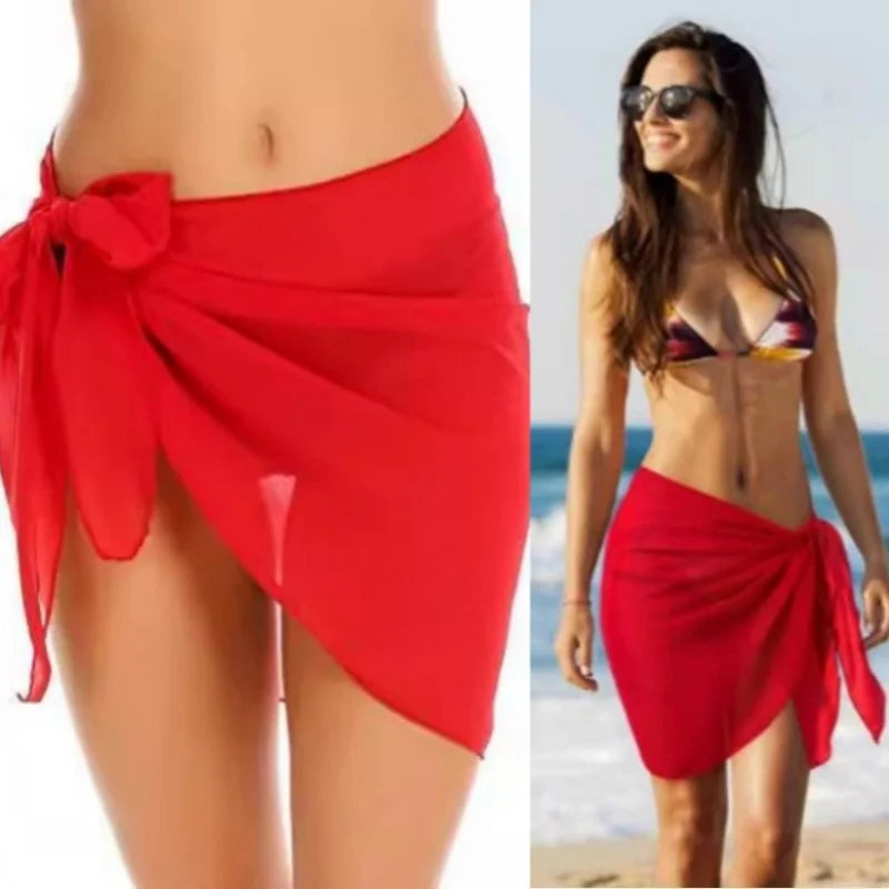Women Swimsuit Coverups Beach Short Sarongs Bikini Wrap Mini Skirt Club Party Sheer Chiffon Hip Waist Scarf Swimwear Cover Ups
