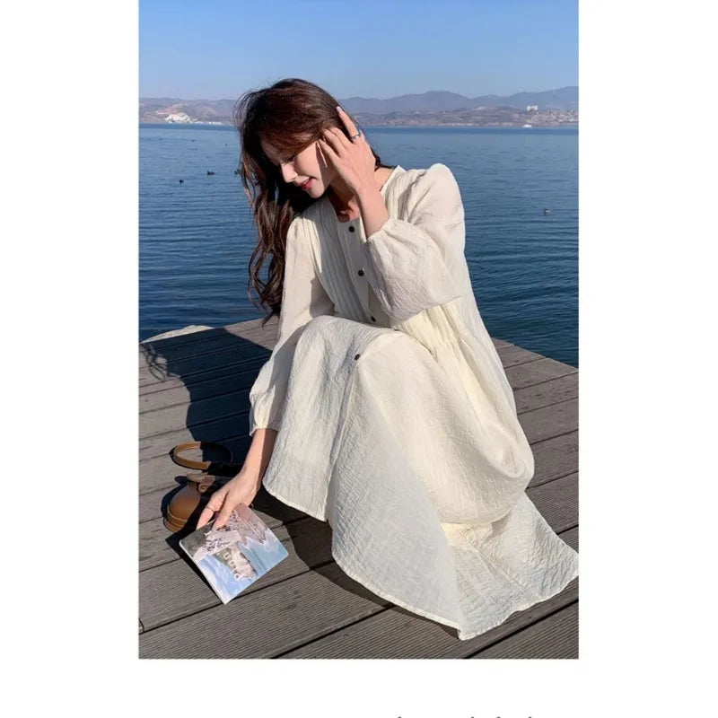 French White Dress for Women in Early Spring New Style Gentle Style Literary Retro Fairy Skirt