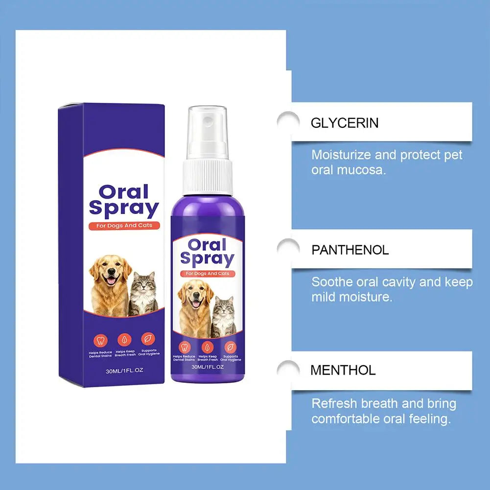 Pet Oral Care Spray for Dogs Cats Dental Breath Freshener 30ml Teeth Cleaner Oral Hygiene Spray Pet Grooming Dental Care Tool