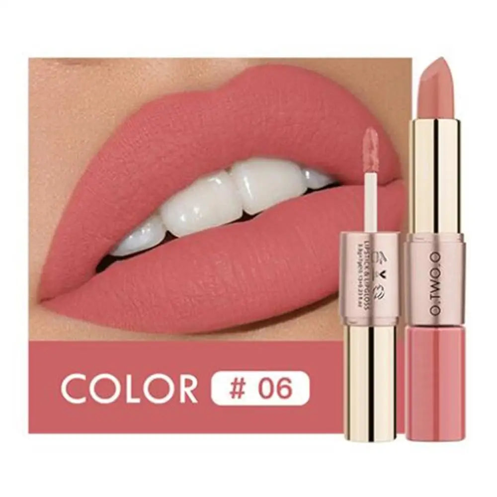 Waterproof 2 in 1 Matte Lipstick Lip Gloss 12 Colors Long Lasting Makeup Cosmetics Rouge Lips Stick Batom Mate