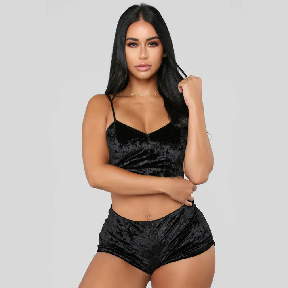 Pajamas Set Women Sexy Pink Red Silk Satin Velvet Pijamas Sleep Wear Robe Nightwear Sexy Lingerie  Sets Sleepwear