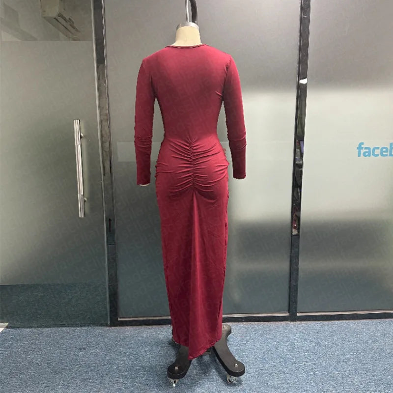 2026 Sexy Bodycon Dresses for Women Slim Fit Deep V-neck Party Prom Evening Party Club Dress Hem Split Outfits Evening Vestidos