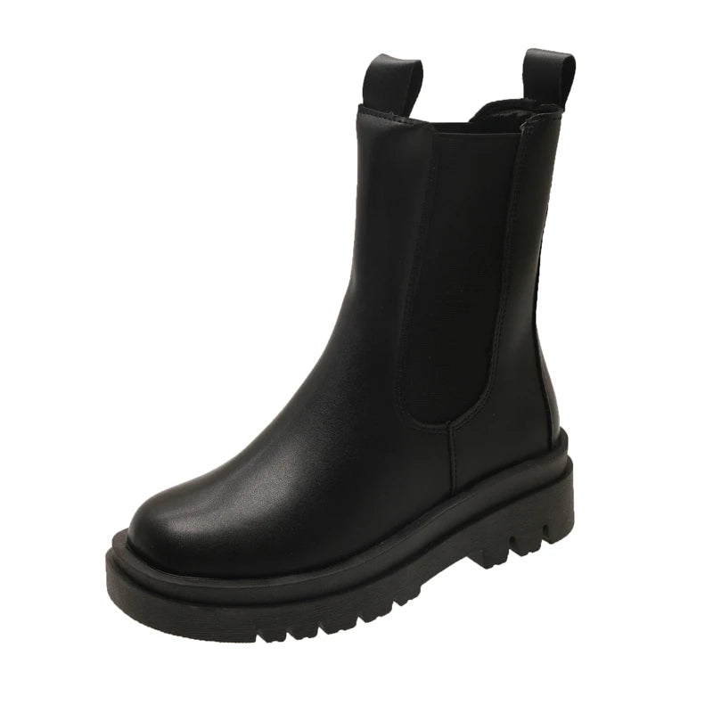 Sooty British-style Women's Boots 2025 Autumn-Winter New Style Fashionable and Versatile Round-Toe Short Boots with Thick Soles