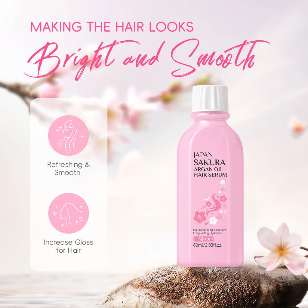 LAIKOU Japan Sakura Argan Hair Serum 100ml Smoothing Nourish Dry Hair Boost Gloss Refreshing Anti Frizz Hair Care Essential Oil