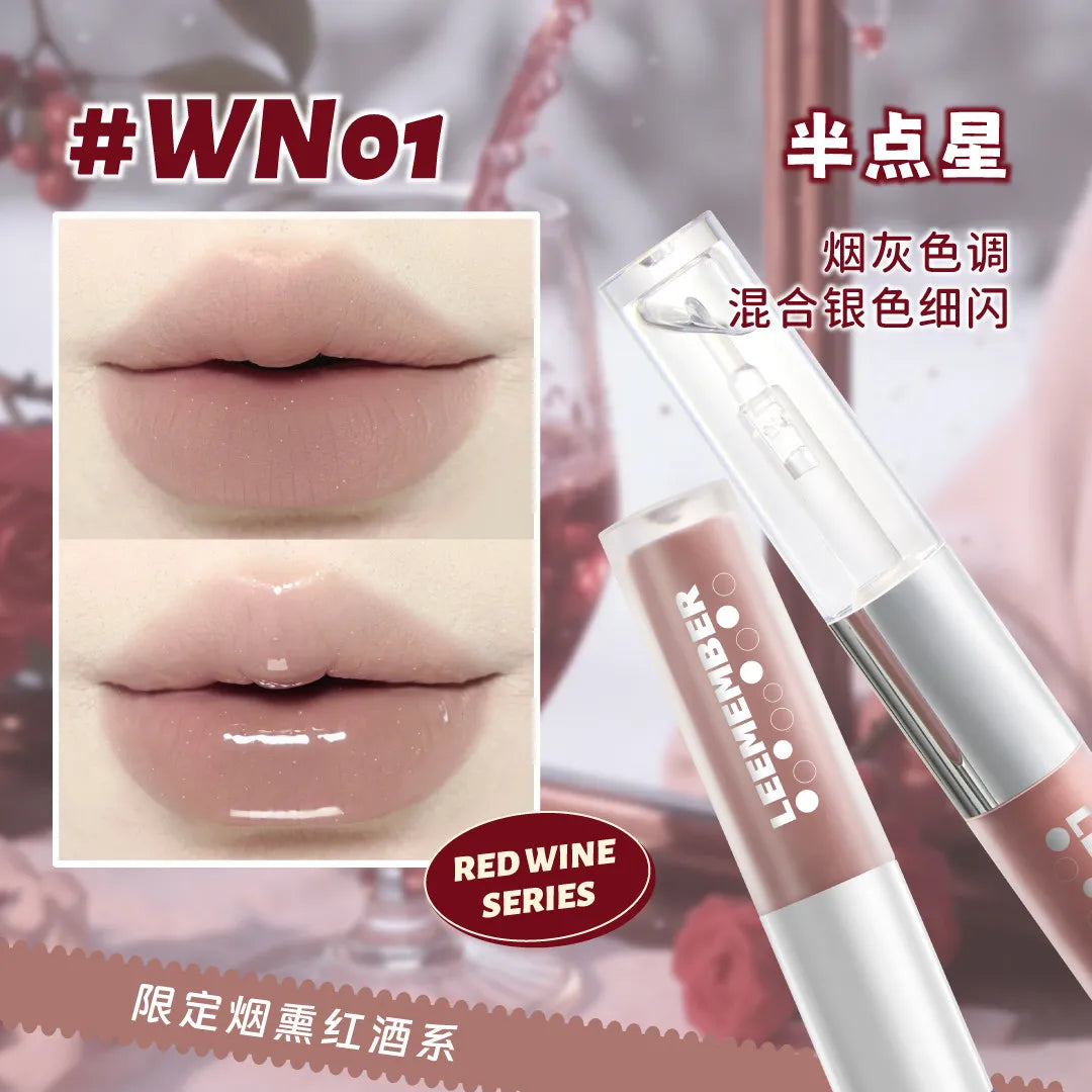 LEEMEMBER Double Head Lipstick Matte Soft Lip Mud Mirror Moisturizing Non-stick Cup Longlasting Lip Glazed Original Lip Makeup