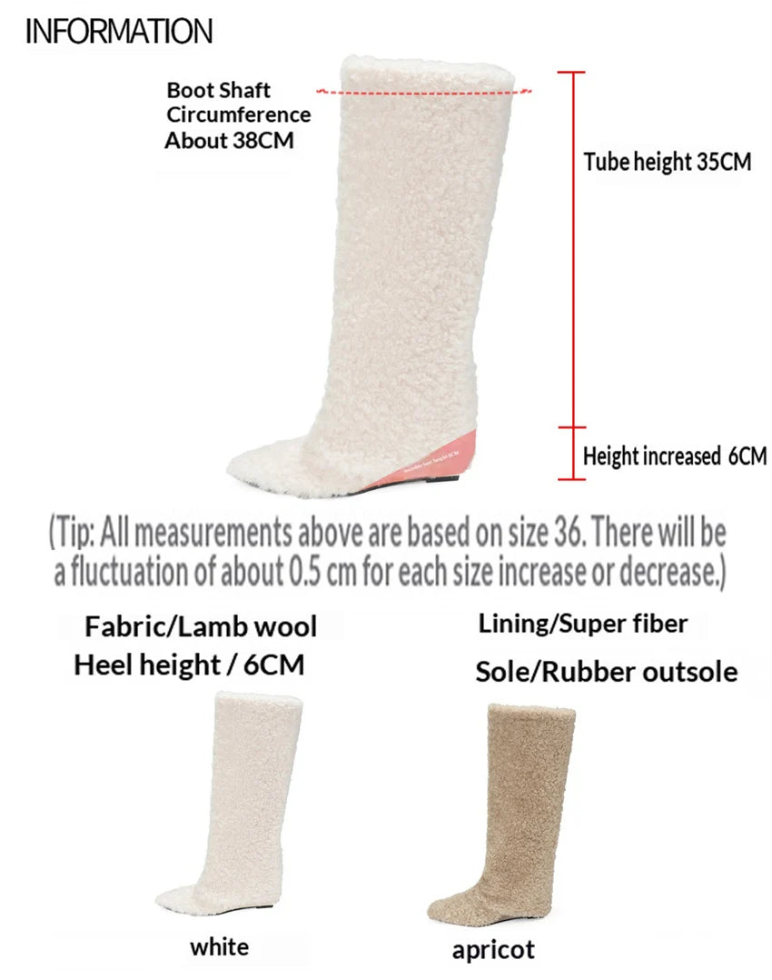 botas mujer Lamb's Wool Snow Boots for Women Pointy Toe Wedges Slip On Warm Hotties Knee High Boots  Winter Soft Furry Shoes