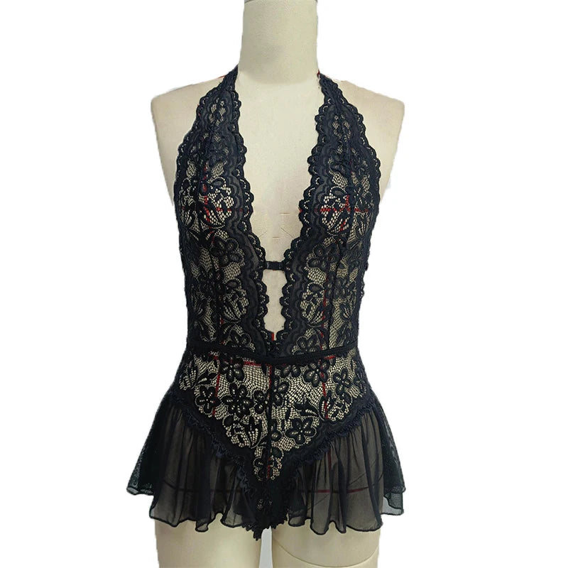 Sexy Underwear Set Crotchless Lace Lenceria Pornographic Girls European Plus Size Erotic Backless Lingerie Patchwork Hot Pajamas