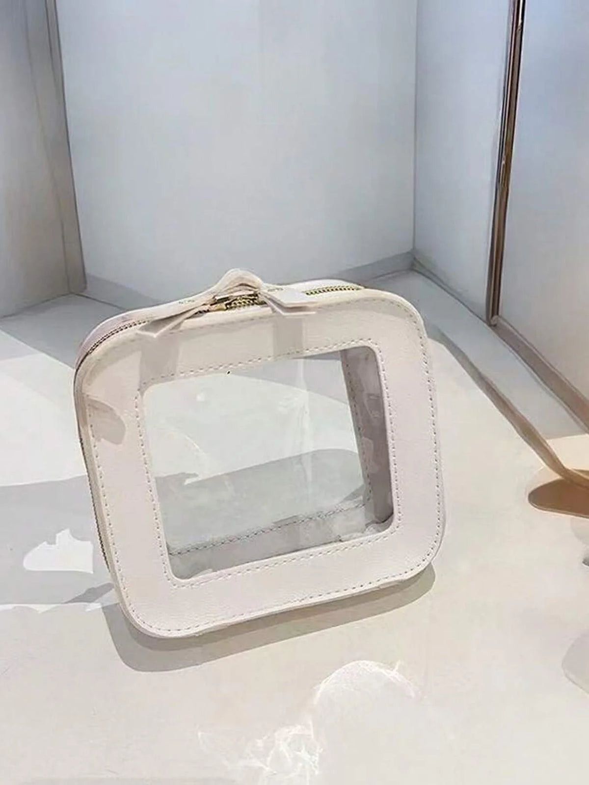 1 piece mini makeup bag - women's small makeup bag, waterproof travel toiletry bag, transparent console organizer bag with transparent window and gold zipper, lunch bag, travel bag, women's bag, small makeup bag/small makeup