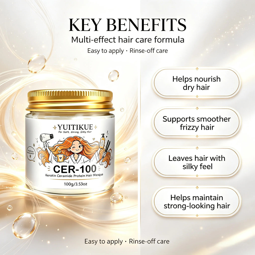 YUITIKUE Keratin Ceramide Hair Masque CER-100 Deep Moisturizing Treatment Mask For Silky Soft Strong Hair