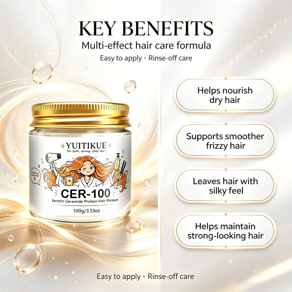 YUITIKUE Keratin Ceramide Hair Masque CER-100 Deep Moisturizing Treatment Mask For Silky Soft Strong Hair