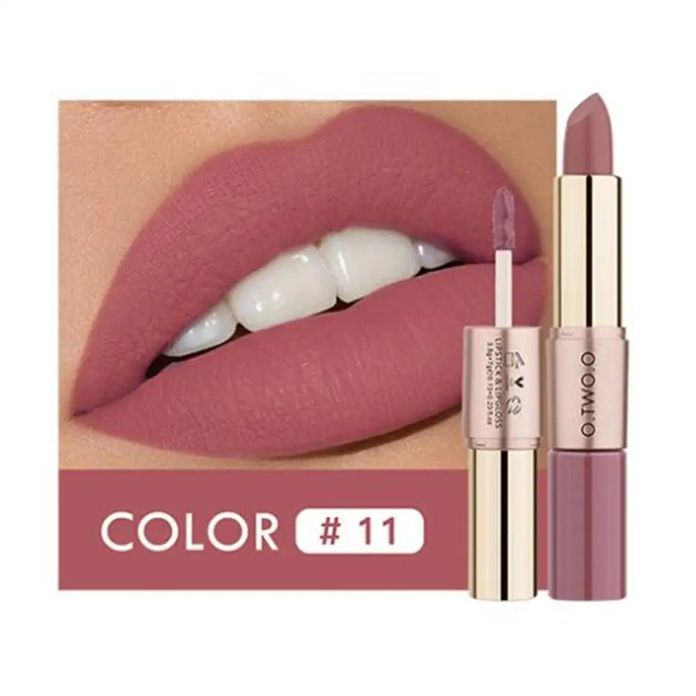 Waterproof 2 in 1 Matte Lipstick Lip Gloss 12 Colors Long Lasting Makeup Cosmetics Rouge Lips Stick Batom Mate