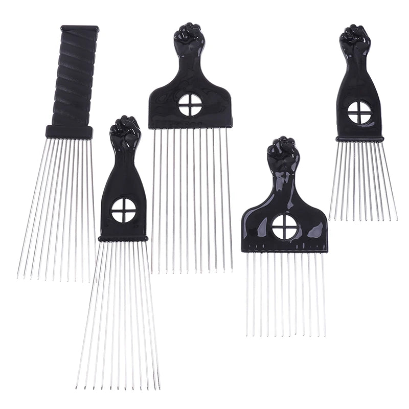 Black Fist Afro Metal Comb African Hair Comb Brush Salon Hairstyle Styling Tool
