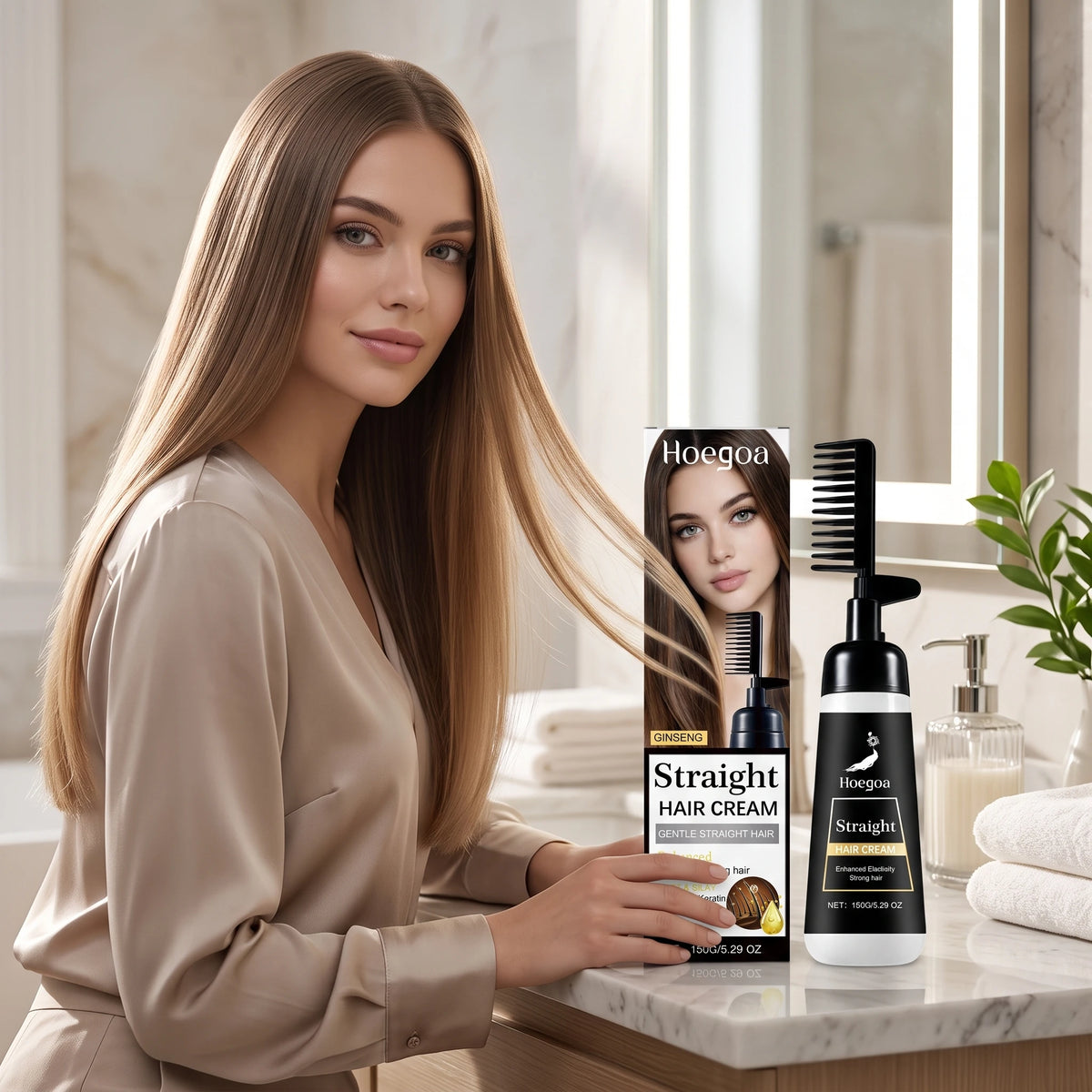 Straight Hair Cream Built-In Comb One Step Hair Straightening Cream Smooth Frizzy Curly Hair Ginseng Keratin Straightening Hair