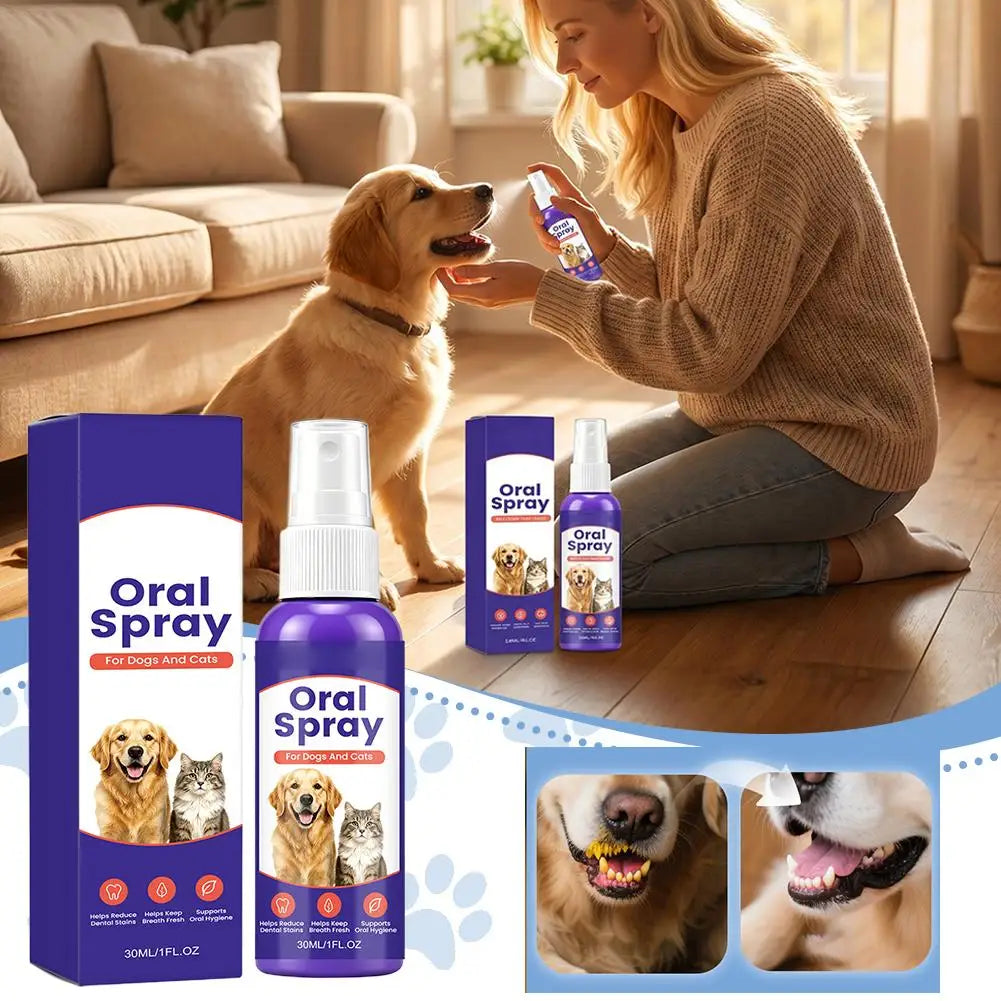 Pet Oral Care Spray for Dogs Cats Dental Breath Freshener 30ml Teeth Cleaner Oral Hygiene Spray Pet Grooming Dental Care Tool