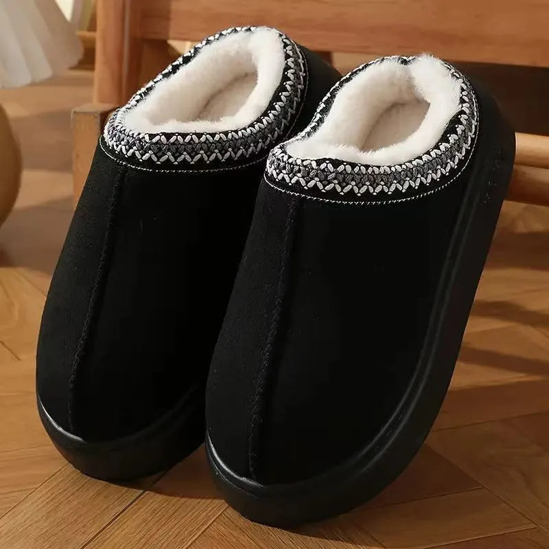 Hot Winter Women Slippers Plush Interior Anti Slip Thick Sole Fashion Embroidered Warm House Shoes for Ladies