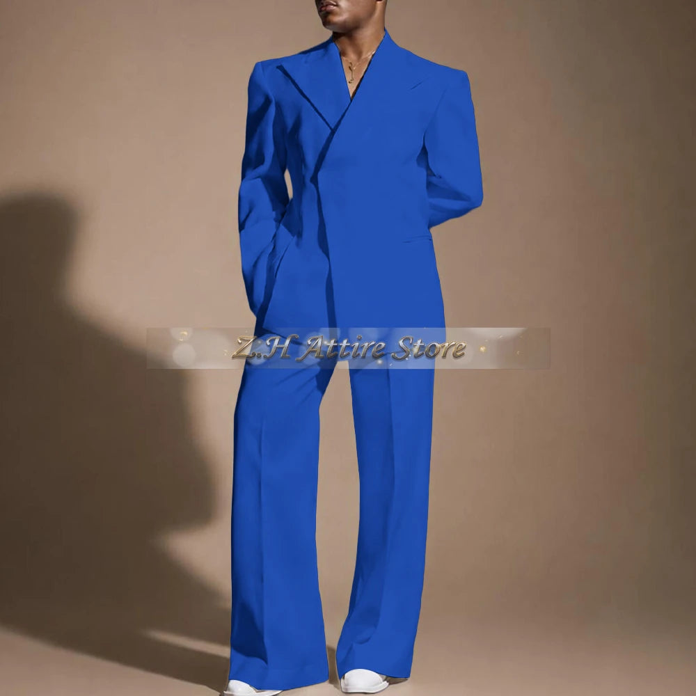 White Wedding Suit for Men 2-piece Set Double Breasted Jacket Wide Leg Pants Custom Slim Fit Prom Party Male Tuxedo