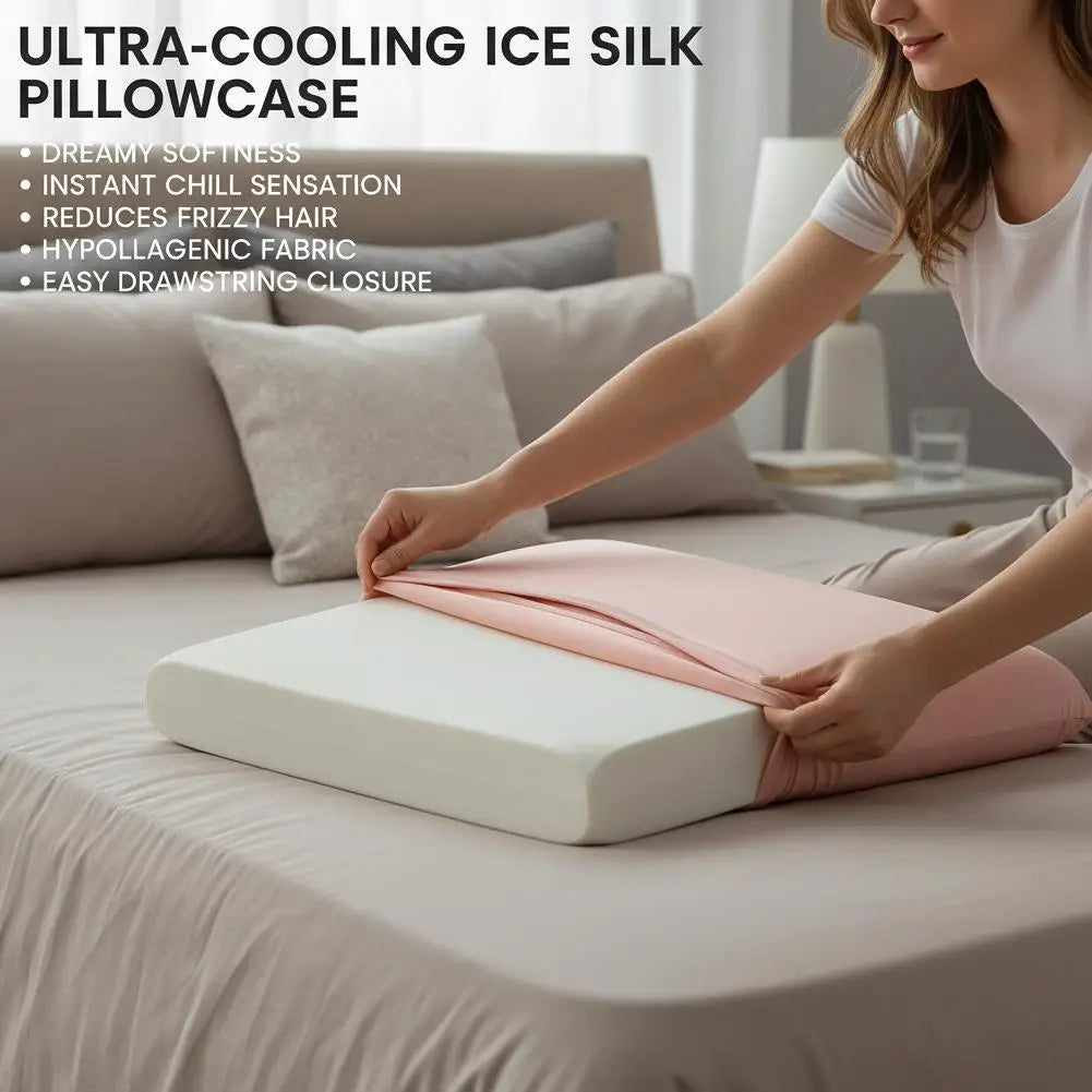 Cooling Pillow Case Summer, Ice Silk Breathable Soft Cover, Open Elastic Edge Wrap, Smooth Cool Feel for Night Sleep
