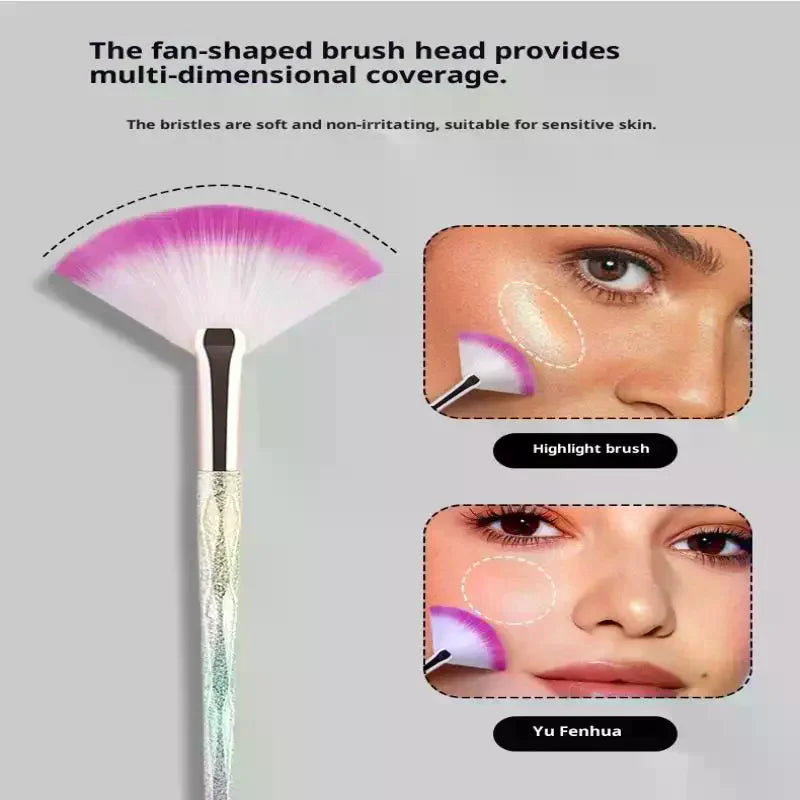 Large Flat Highlight Blush Fan-Shaped Makeup Brush Powder Loose Powder Face Brush Korean Soft Cosy Even Color Tools For Women