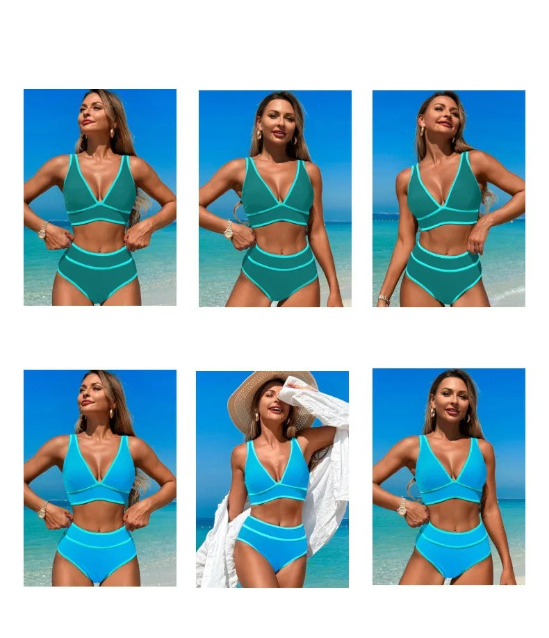 Sexy Floral Print Bikini Woman Beach Clothing Halter Swimsuit Girl Fashion Two-piece Triangle Swimwear Bikini Set Bathing Suits