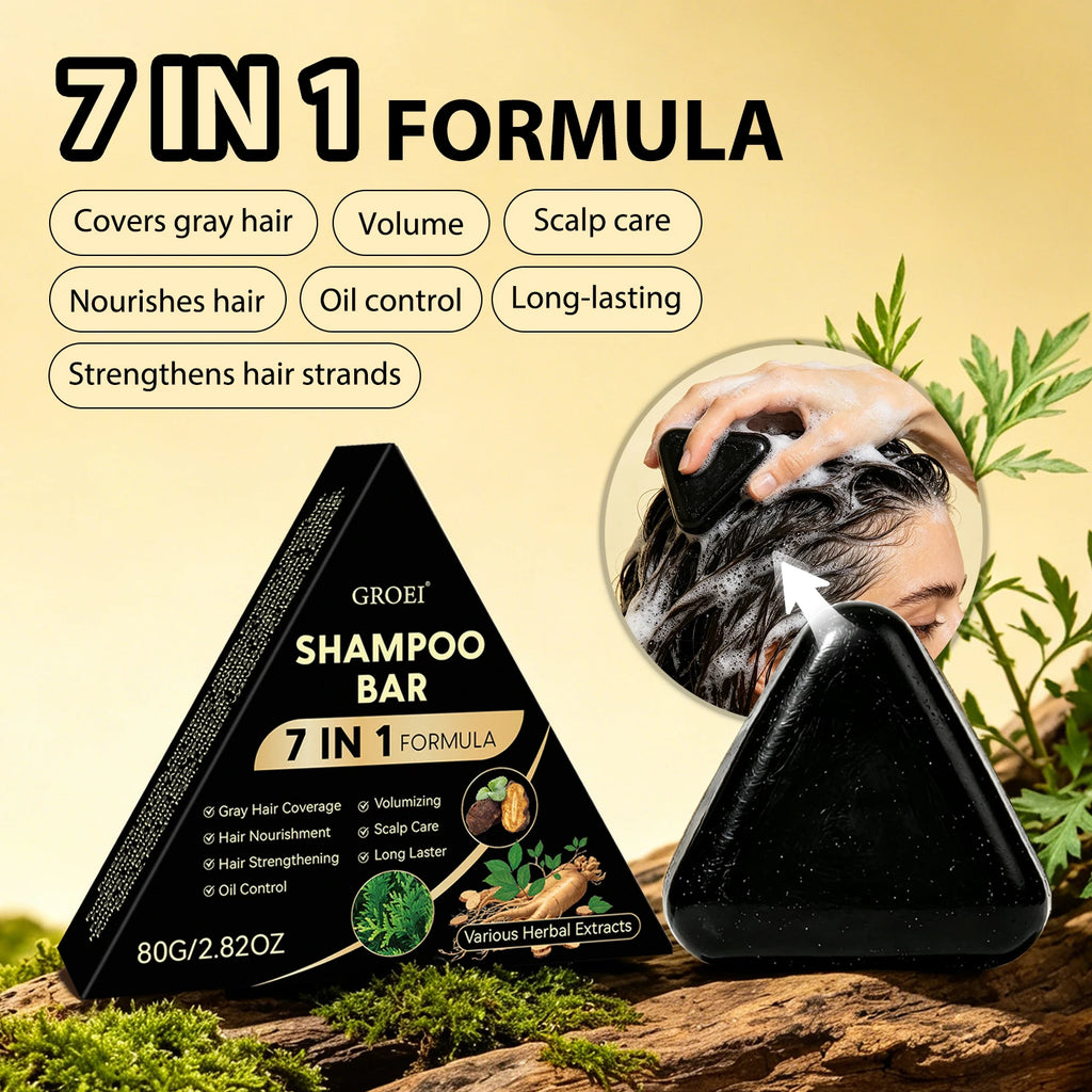 80g Black Herbal Shampoo Bar 7 In 1 Natural Plant Extract Oil Control Nourish Scalp Hair Solid Shampoo Care