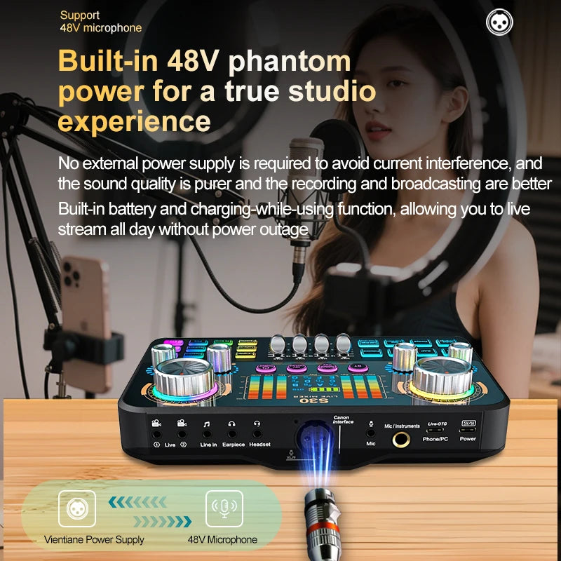 FUHAM S30 Audio Mixer, Live Sound Card with DJ Mixing Effects and Voice-Changing Features, Music Recording Equipment Sound Card