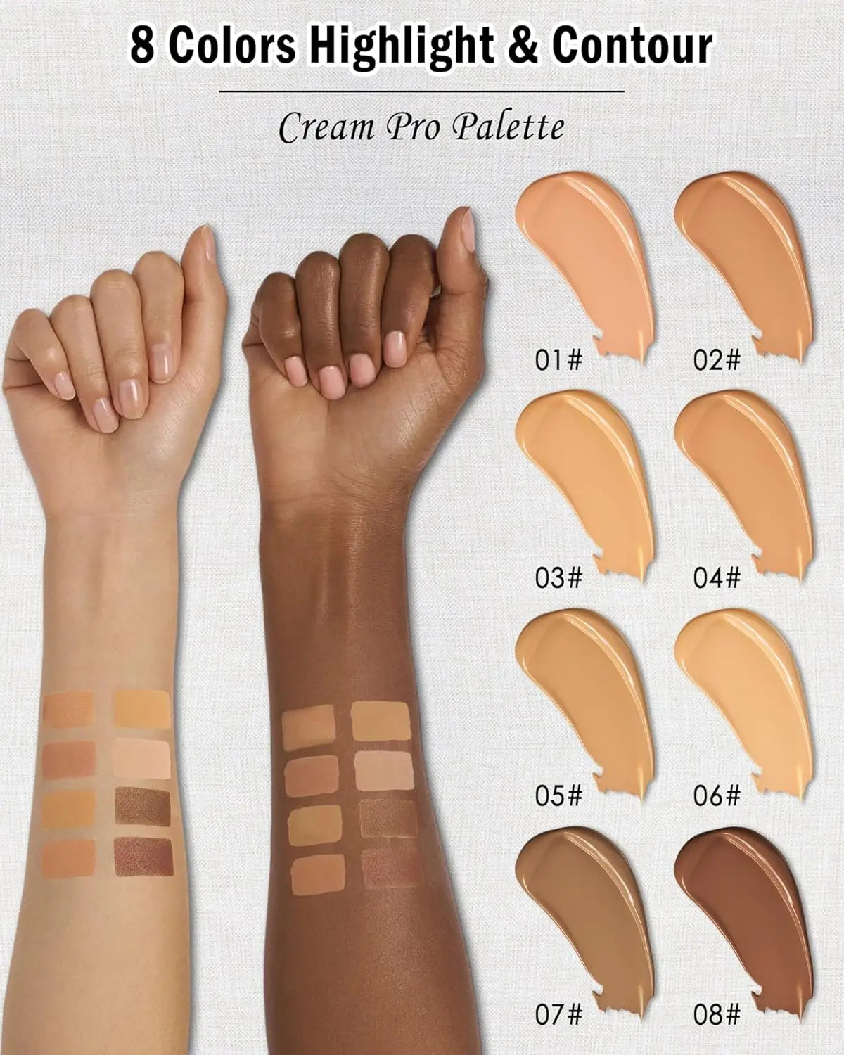 8 Color Cream Contour Palette Makeup, Long Lasting Full Coverage Concealer for Black Women, Contouring Foundation, Sculpt & High