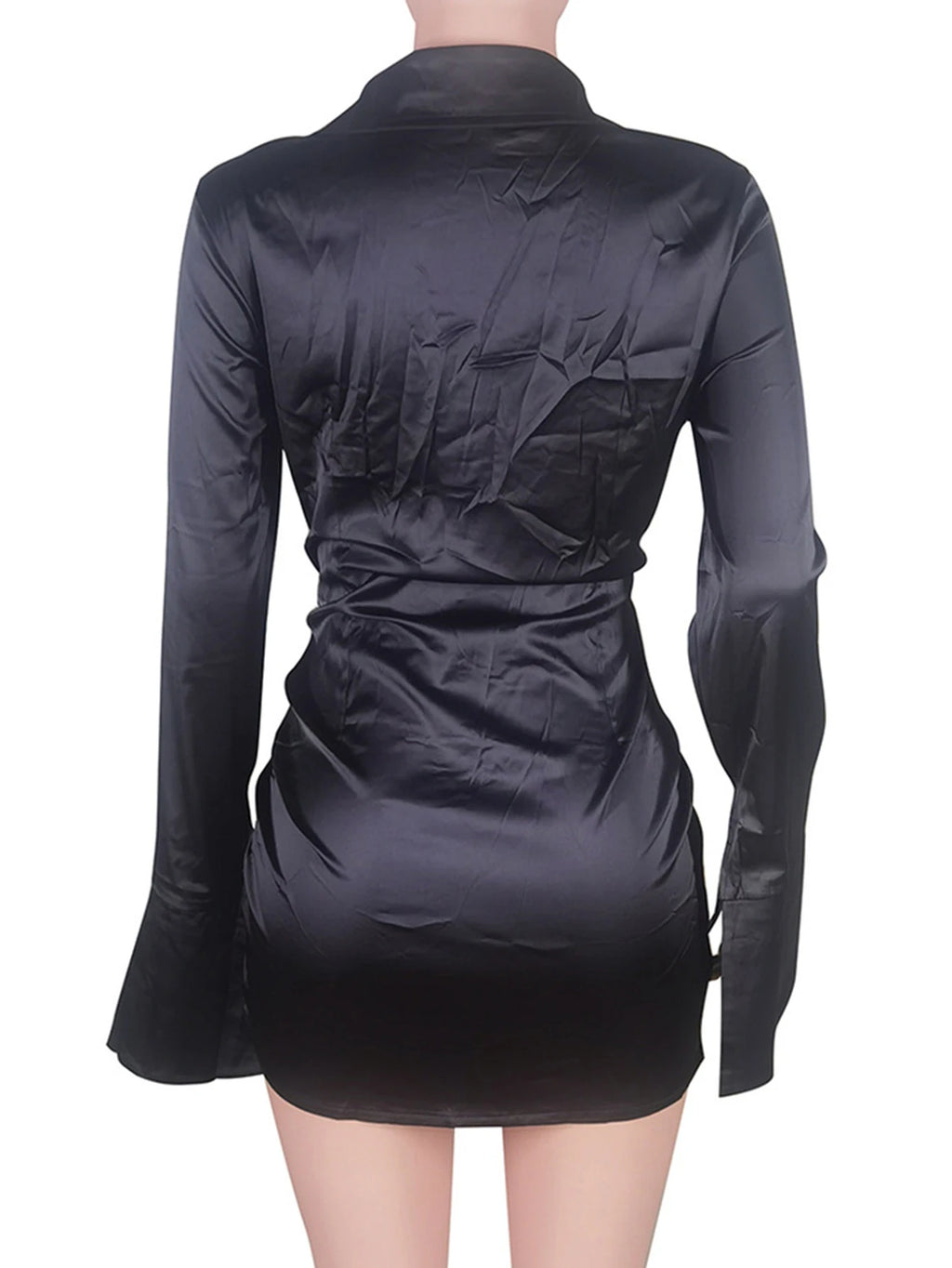 Sexy summer women's casual dresses black mini satin shirt dress woman elegant long sleeve birthday party evening dresses vestido