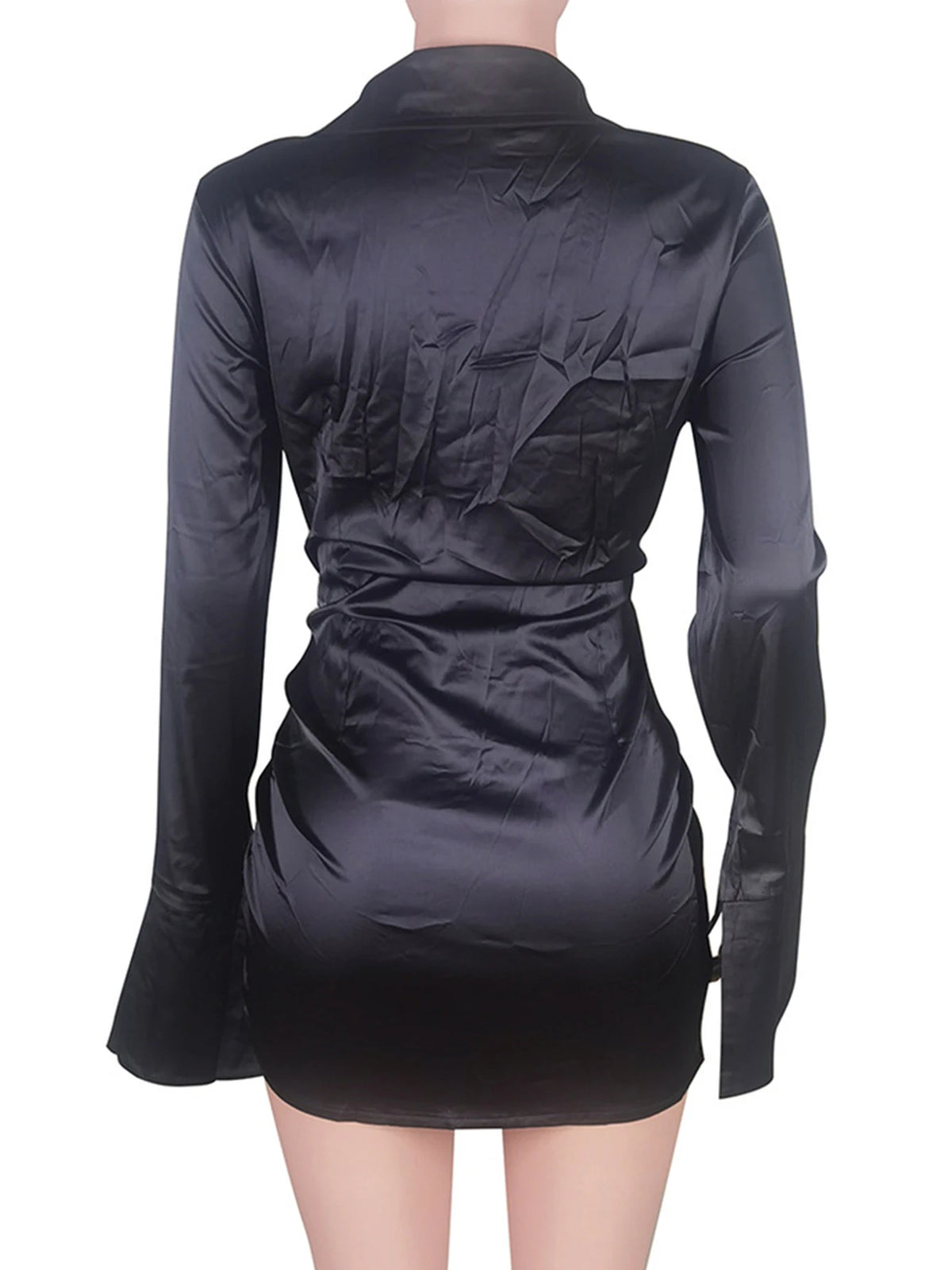 Sexy summer women's casual dresses black mini satin shirt dress woman elegant long sleeve birthday party evening dresses vestido