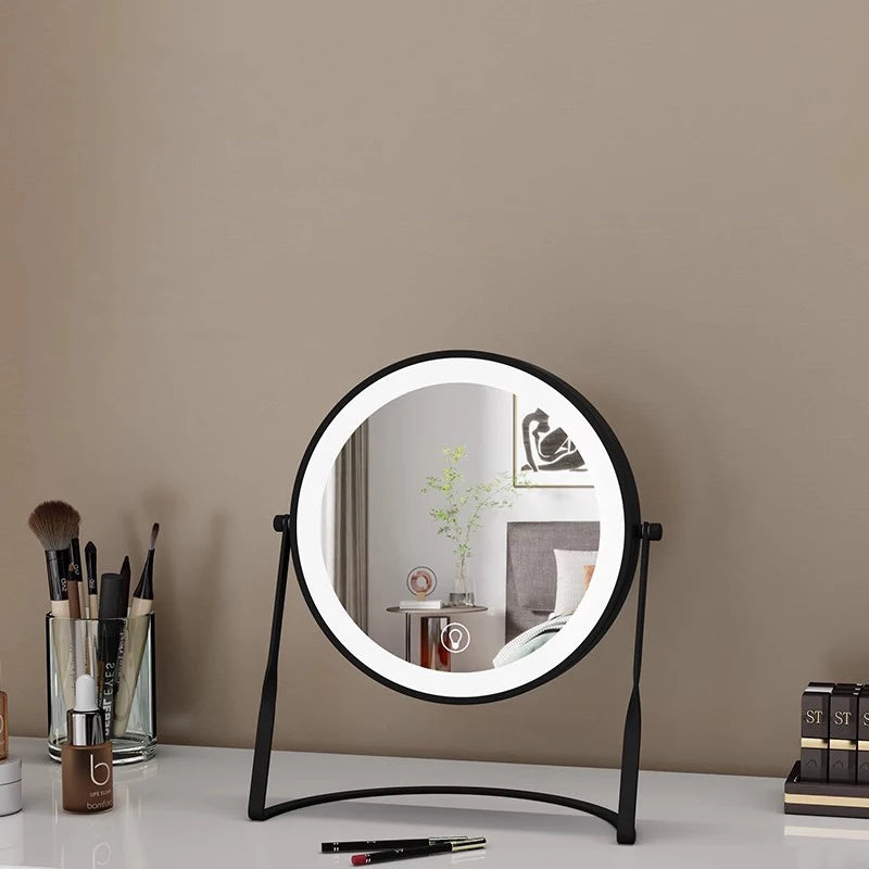Aesthetic Small Mirror Girls Modern Bedroom Table Makeup Mirror Kawaii Pink Espejo Con Luz Led Para Maquillaje Home Decoration