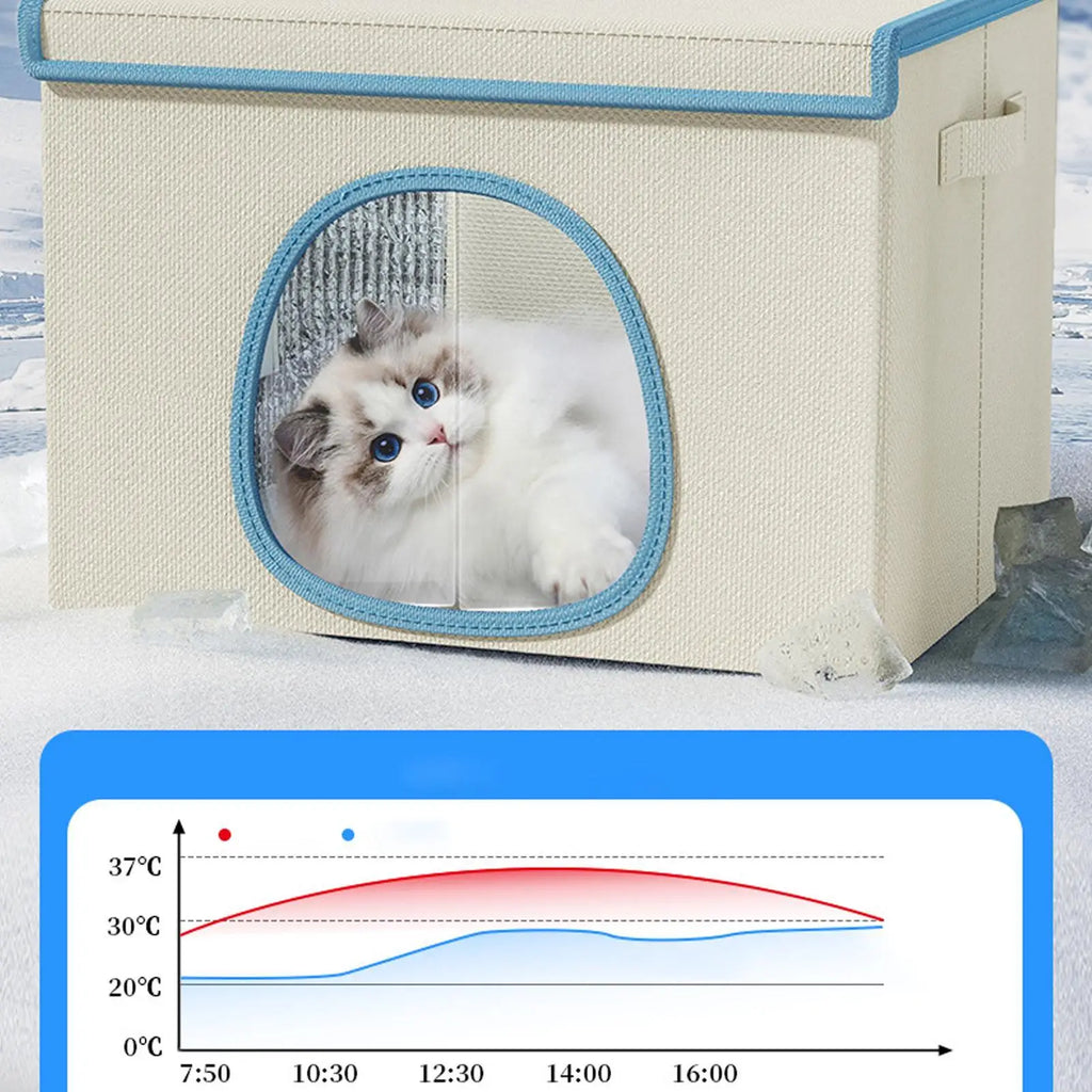 Cat Cooling Bed Portable Air Conditioner House Foldable Pet Igloo Nest with Ice Packs for Small Medium Cats Kittens