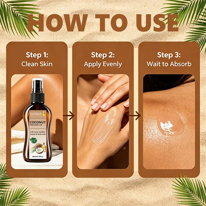 Coconut Massage Oil Natural Cocos Nucifera Extract Non Greasy Hydrating Skin Care Oil For Back Knee Elbow Ankle Joint Massage