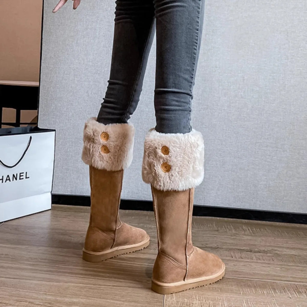 Snow boots for women 2025 new winter high-end button up long tube boots for warmth and height increasing boots for women