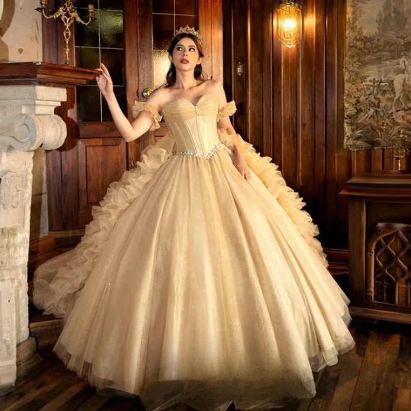 Customized Graceful Luxury Shiny Quinceanera Dresses for Girl Glitter Ruched Sweetheart Corset Vestido Charming Ball Gown