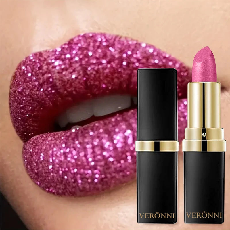 Diamond Lipstick, Hydrating Sparkling Solid Lip Glaze, Shimmer Lip Gloss, Waterproof Long-Lasting Lip Glossy, Highly Pigmented S