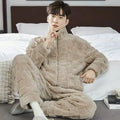 2025 Plaid Pajamas for Men Coral Fleece Sleepwear Sleeping Night Wear Zipper Pijama Two Piece Sets Autumn Winter Warm Home Suit