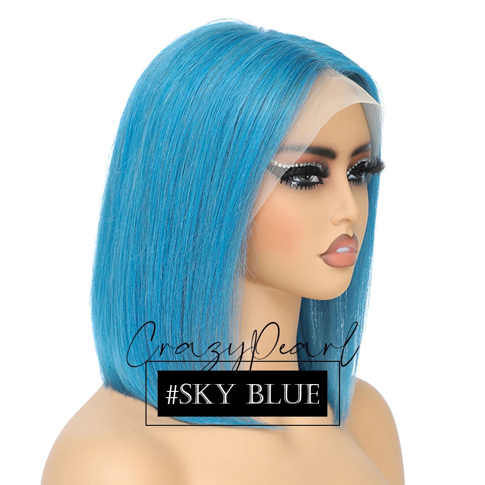 CrazyPearl Rose Pink Short Colored Bob Human Hair Wigs 13X4 Straight Bob Wig Human Hair Lace Front Wigs 10Inch-14Inch