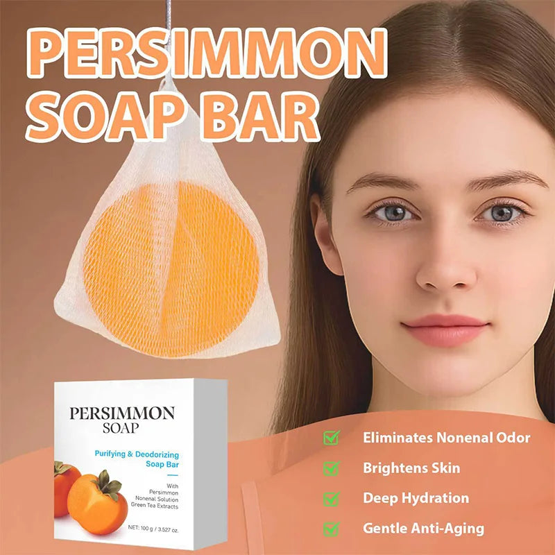 Japanese Persimmon Soap Bar,Body Purifying Deodorizing Natural Mild Soap Bar with Green Tea Extracts,Gentle on All Skin Types