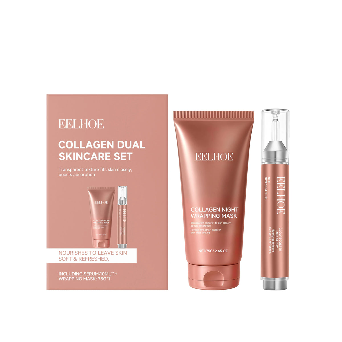 Collagen Wrapping Face Mask Set Enhance Skin Elasticity Improve Dullness Long-Lasting Hydration Exfoliation Night Skincare Serum