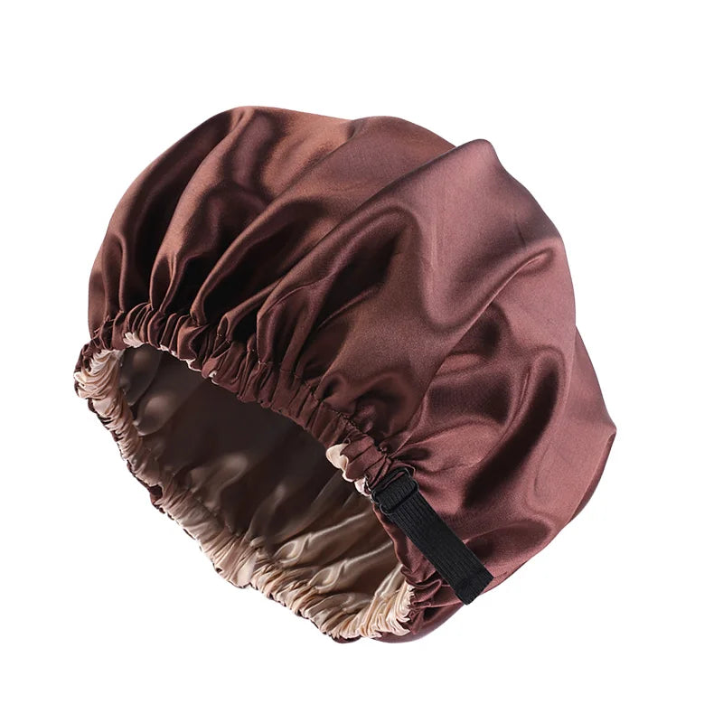 Satin Bonnet For Sleeping Adjustable Silk Bonnet For Curly Hair Bonnets Double Layer Large Satin Lined Sleep Cap For Women