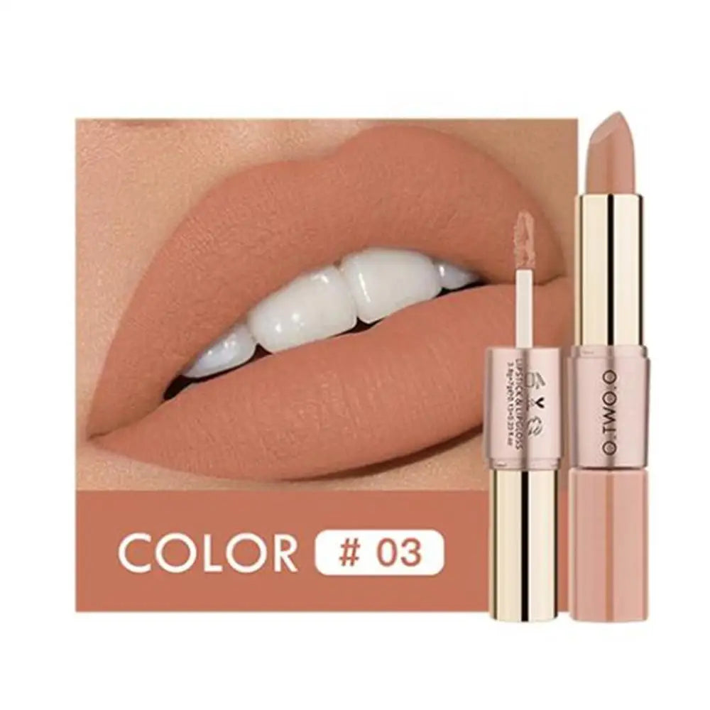 Waterproof 2 in 1 Matte Lipstick Lip Gloss 12 Colors Long Lasting Makeup Cosmetics Rouge Lips Stick Batom Mate