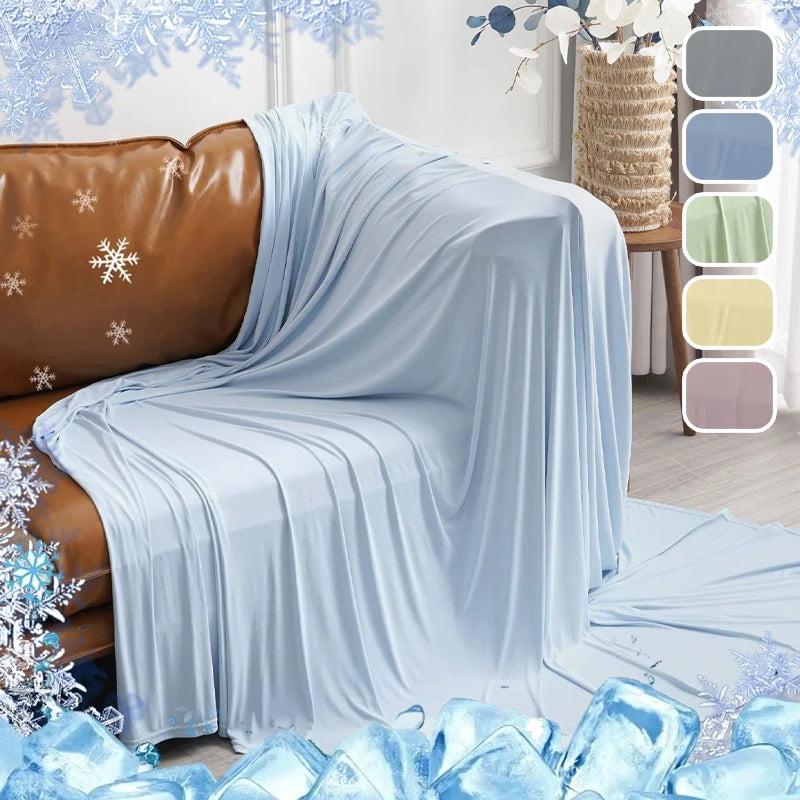 Ultra Cold Feeling Ice Silk Blanket Summer Cooling Blanket Soft Lightweight Washable Bed Throw for Home Indoor Outdoor Nap Use