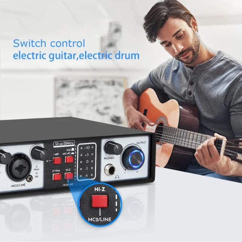 Professional sound card recording 2 Channels mini audio interfaces podcast USB for Musical Instruments Live streaming singing